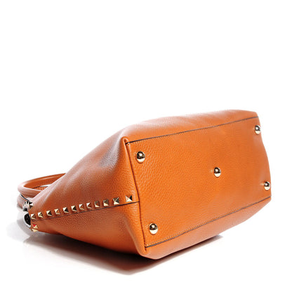 Valentino Garavani Grained Calfskin Rockstud Dome Satchel Brown 4 of 7