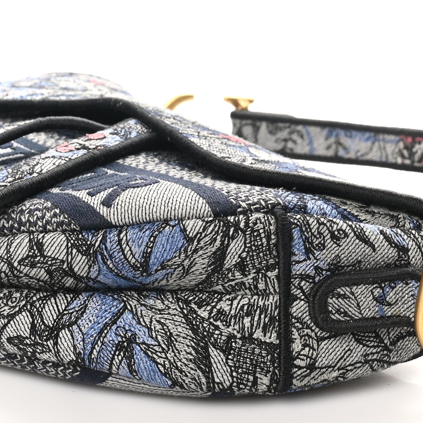 Canvas Embroidered Jardin Magique Saddle Bag Denim Multicolor