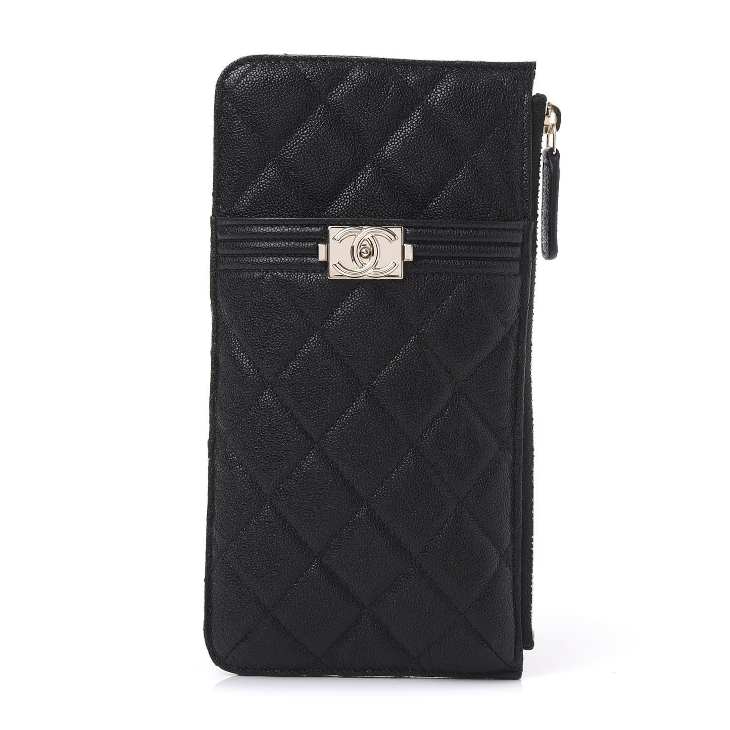 Caviar Quilted Boy Flat Wallet Pouch Black
