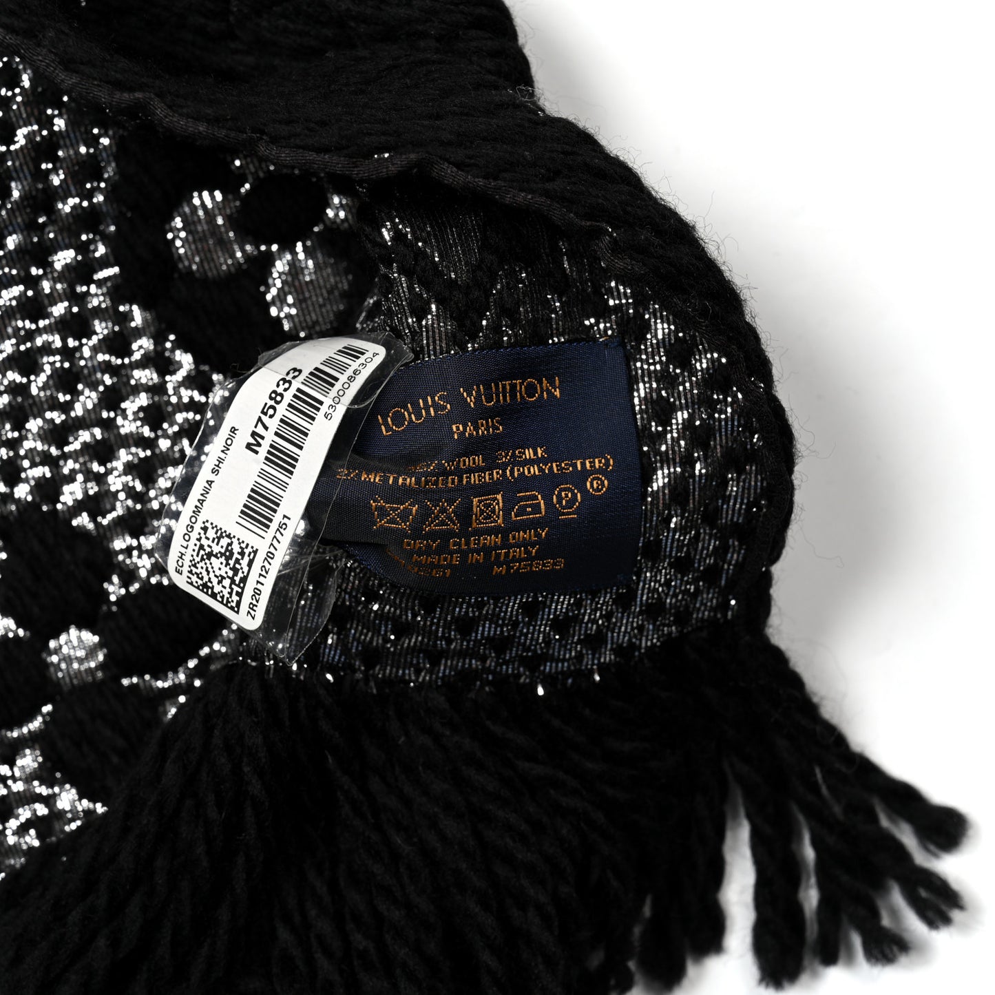 Wool Silk Logomania Shine Scarf Black