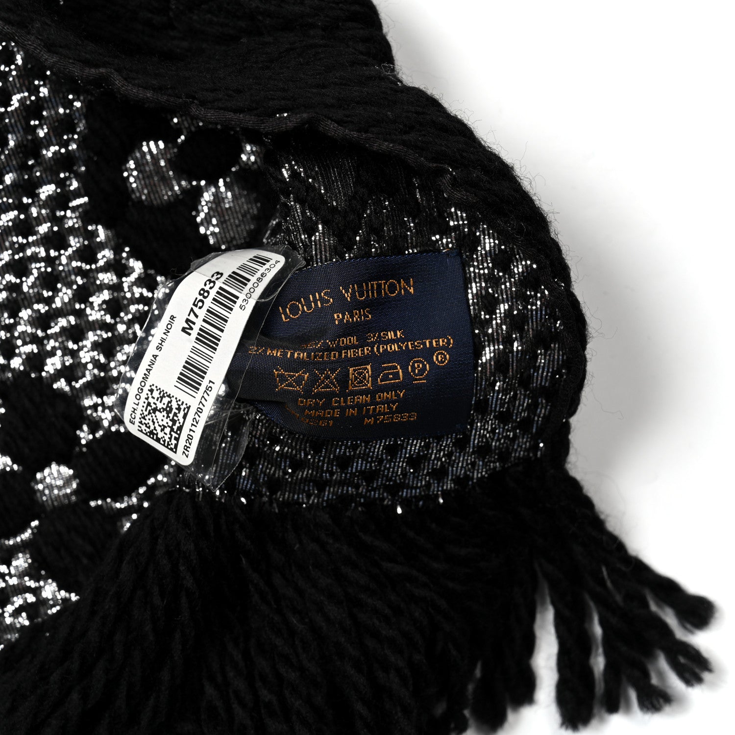 Louis Vuitton Wool Silk Logomania Shine Scarf Black 3 of 3