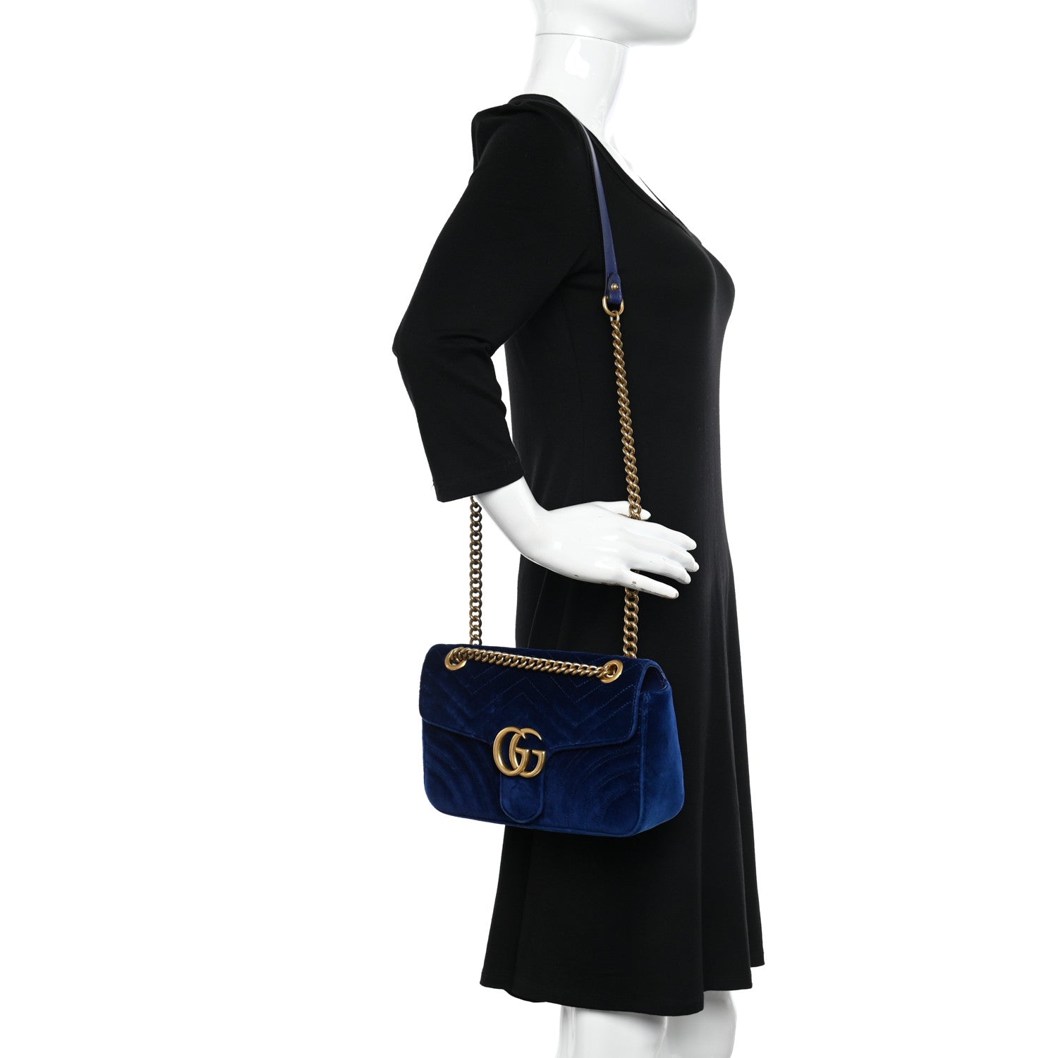 Gucci Velvet Matelasse Small GG Marmont Shoulder Bag Cobalt Blue 2 of 10