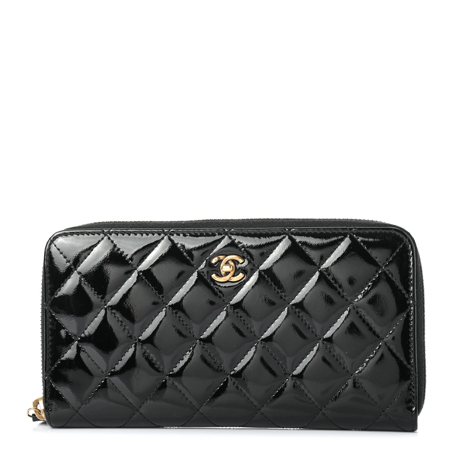 Chanel Patent Quilted Large Gusset Zip Around Wallet Black 1 of 8
