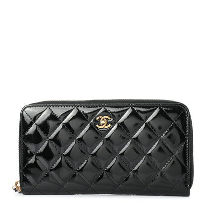 Chanel Patent Quilted Large Gusset Zip Around Wallet Black 1 of 8