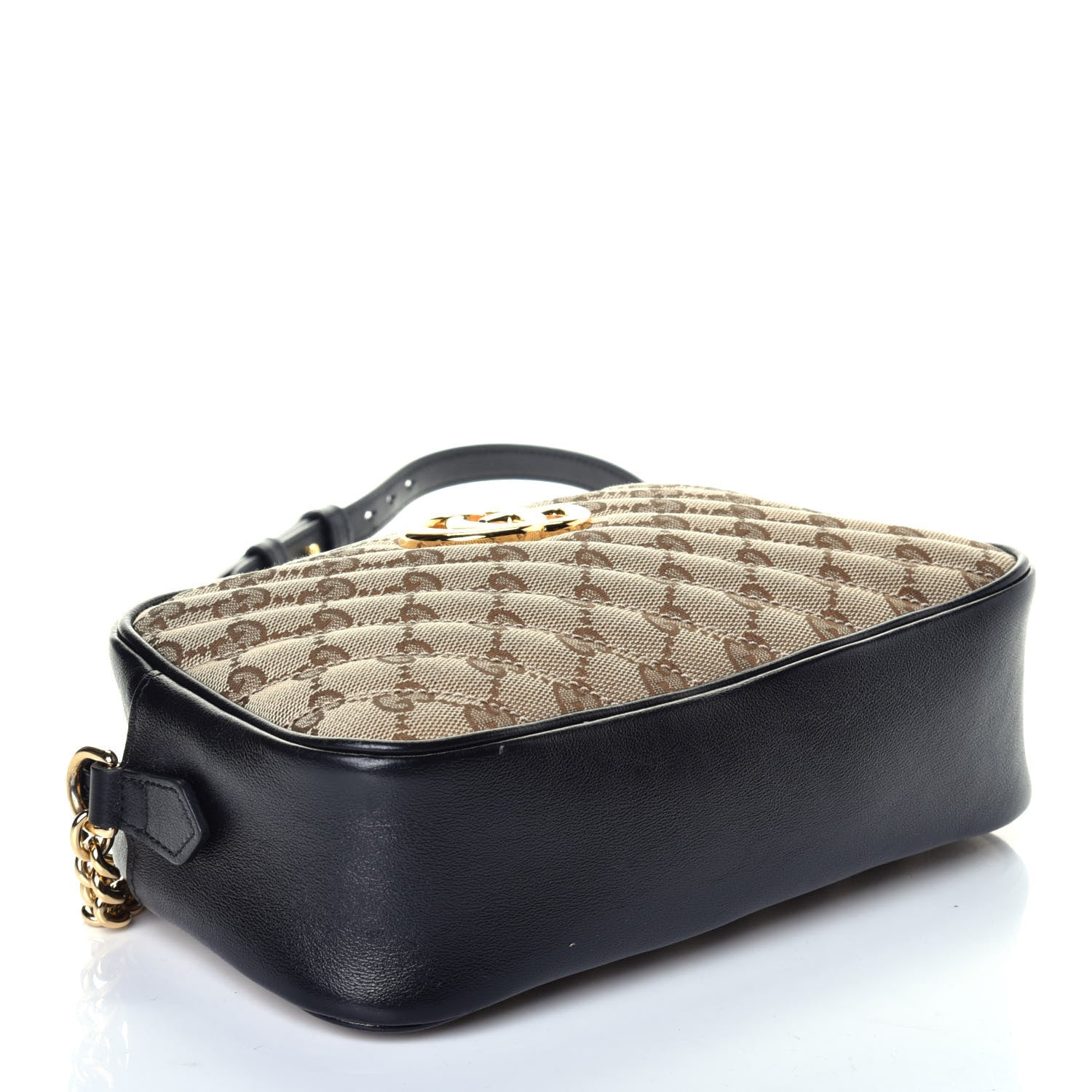 Gucci Monogram Matelasse Diagonal Small GG Marmont Chain Shoulder Bag Beige Black 4 of 11