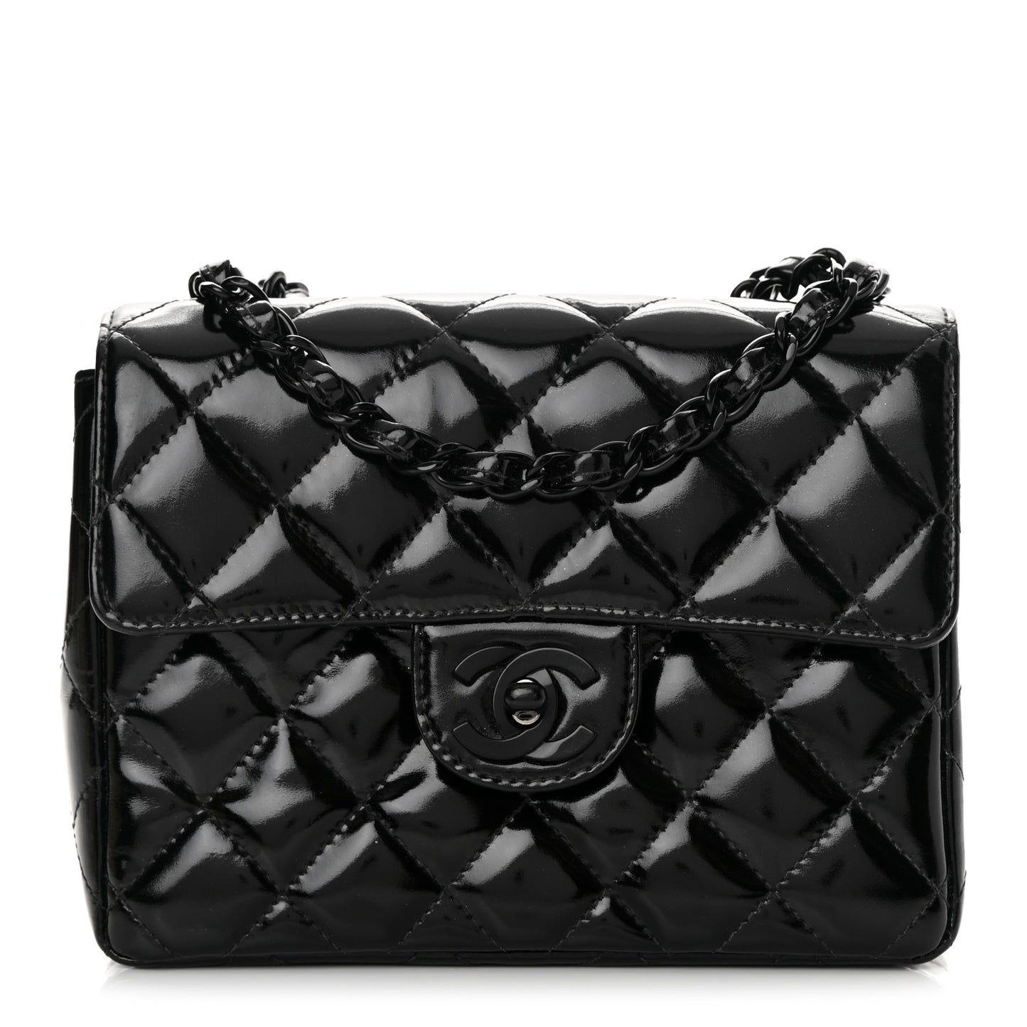 Patent Calfskin Quilted Mini Square Flap So Black