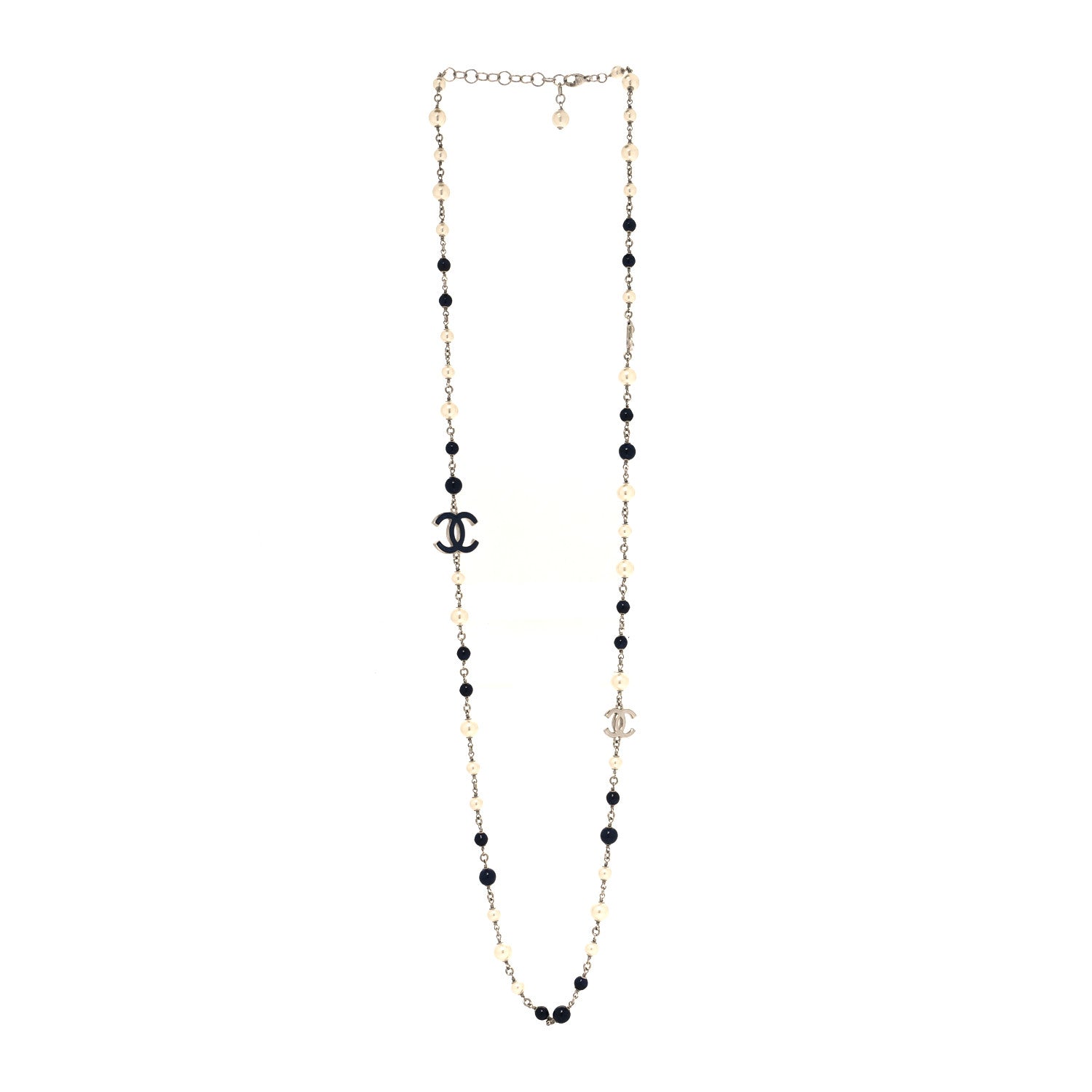 Chanel Pearl Beaded Enamel CC Long Necklace Blue Silver 3 of 5