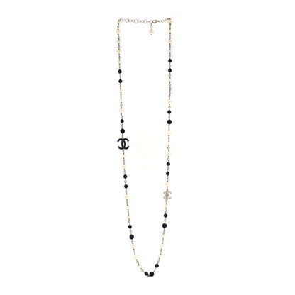 Chanel Pearl Beaded Enamel CC Long Necklace Blue Silver 3 of 5