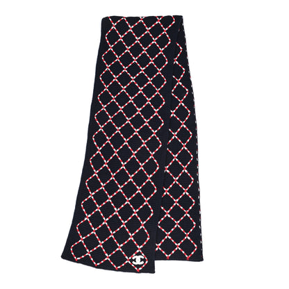Chanel Cashmere Blend CC Scarf Navy Red White 2 of 4