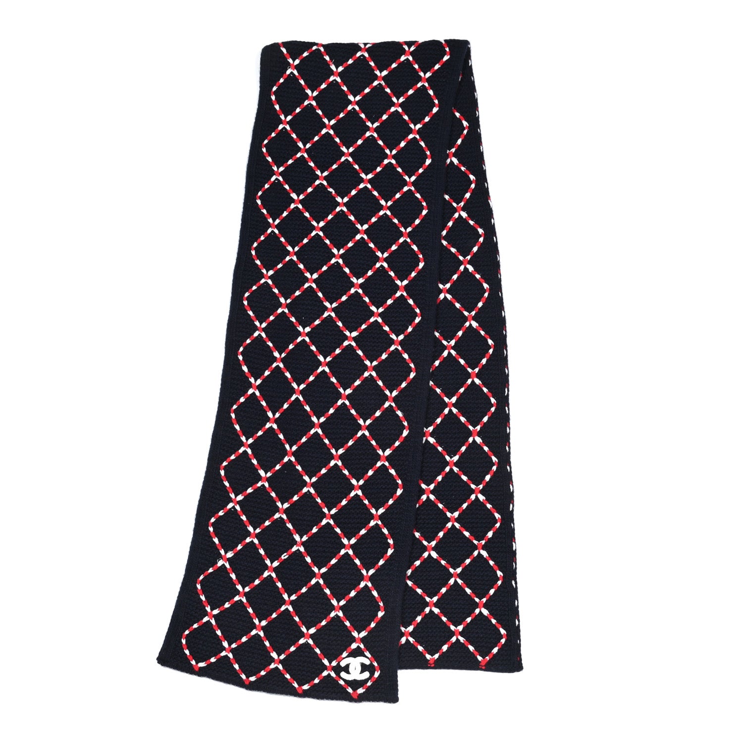 Chanel Cashmere Blend CC Scarf Navy Red White 2 of 4