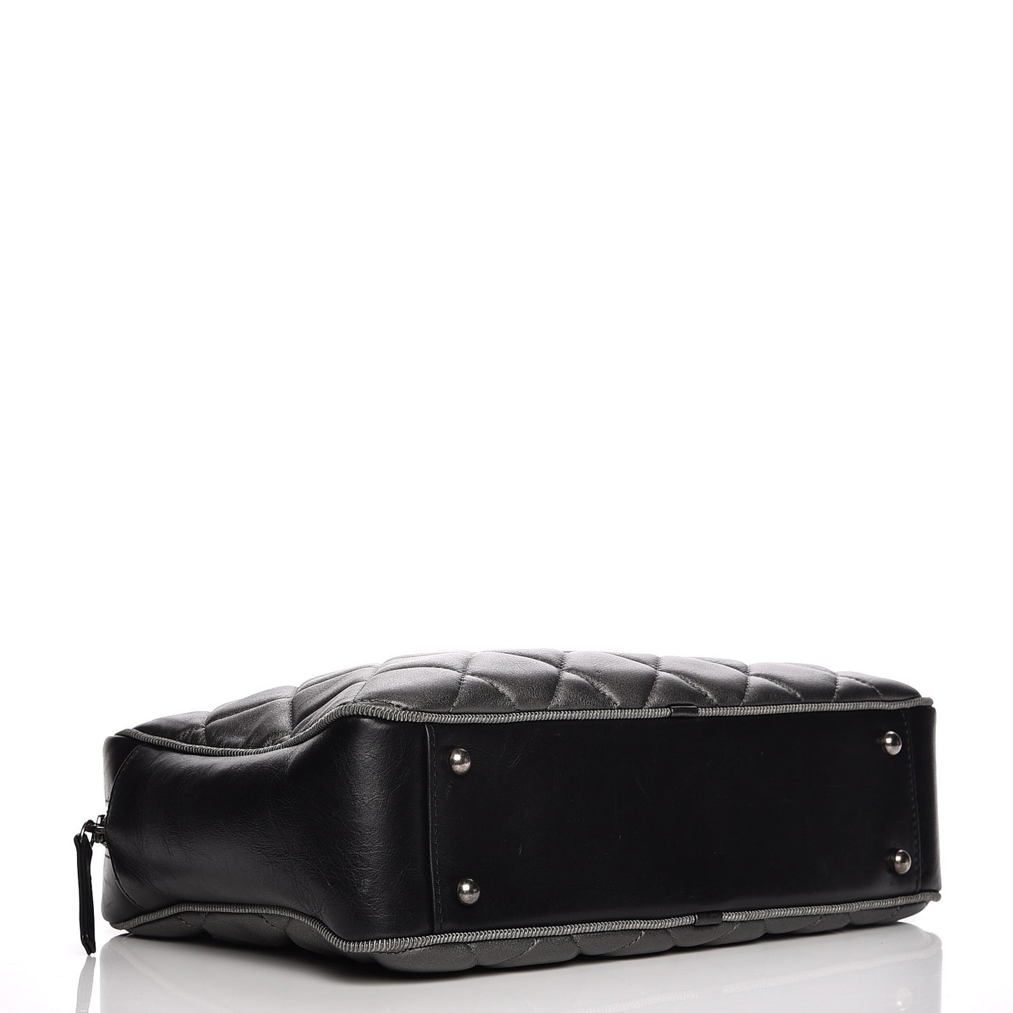 Metallic Calfskin Quilted Large Ballerine Camera Case Dark Grey Black