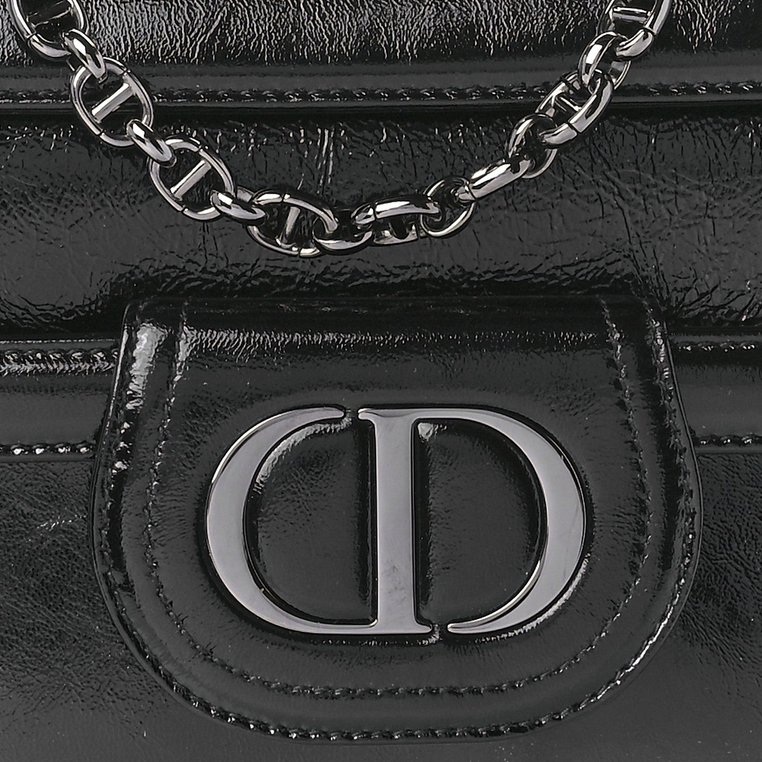 Christian Dior Crinkled Patent Lambskin Medium Diordouble Chain Bag Black 7 of 10