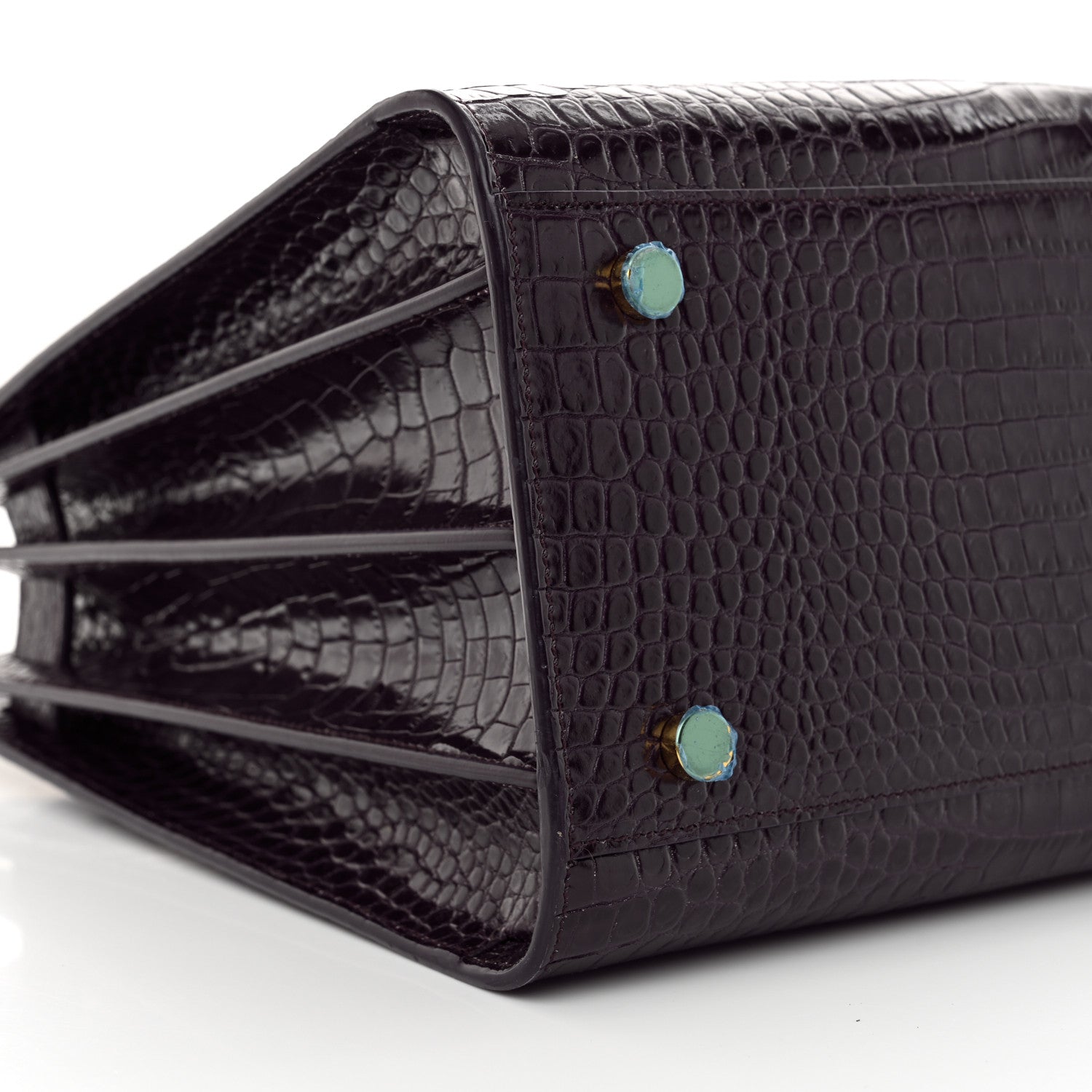 Saint Laurent Calfskin Crocodile Embossed Small Sac de Jour Prune 9 of 12