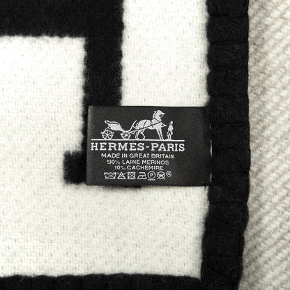 Hermes Wool Cashmere Avalon III Blanket Ecru Black 2 of 2