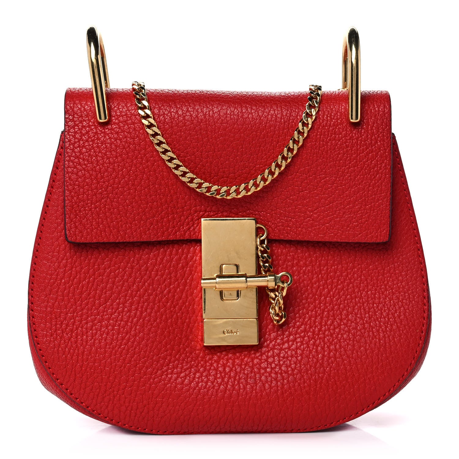 Chloe Grained Lambskin Mini Drew Shoulder Bag Plaid Red 1 of 13
