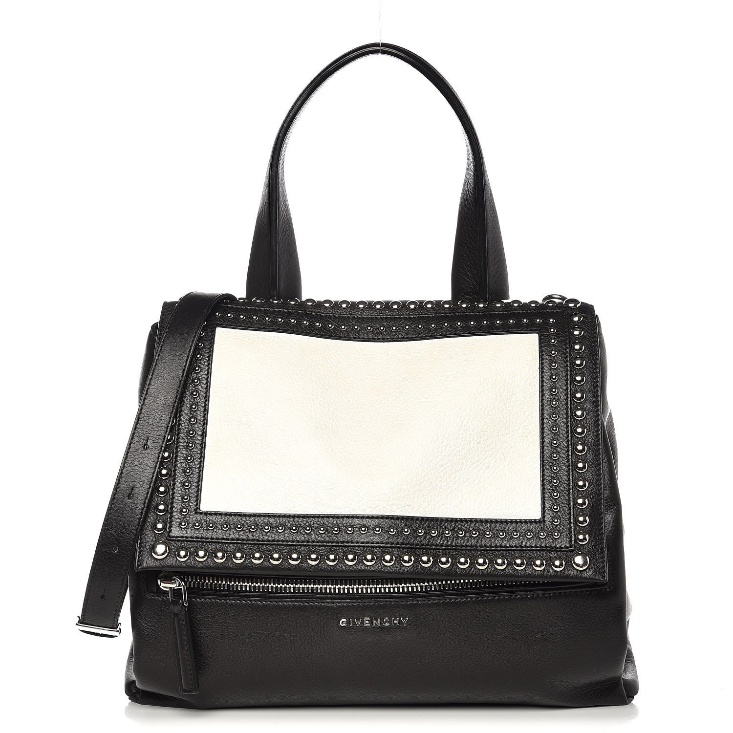 Givenchy Calfskin Studded Medium Pandora Pure Flap Bag Black White 1 of 8
