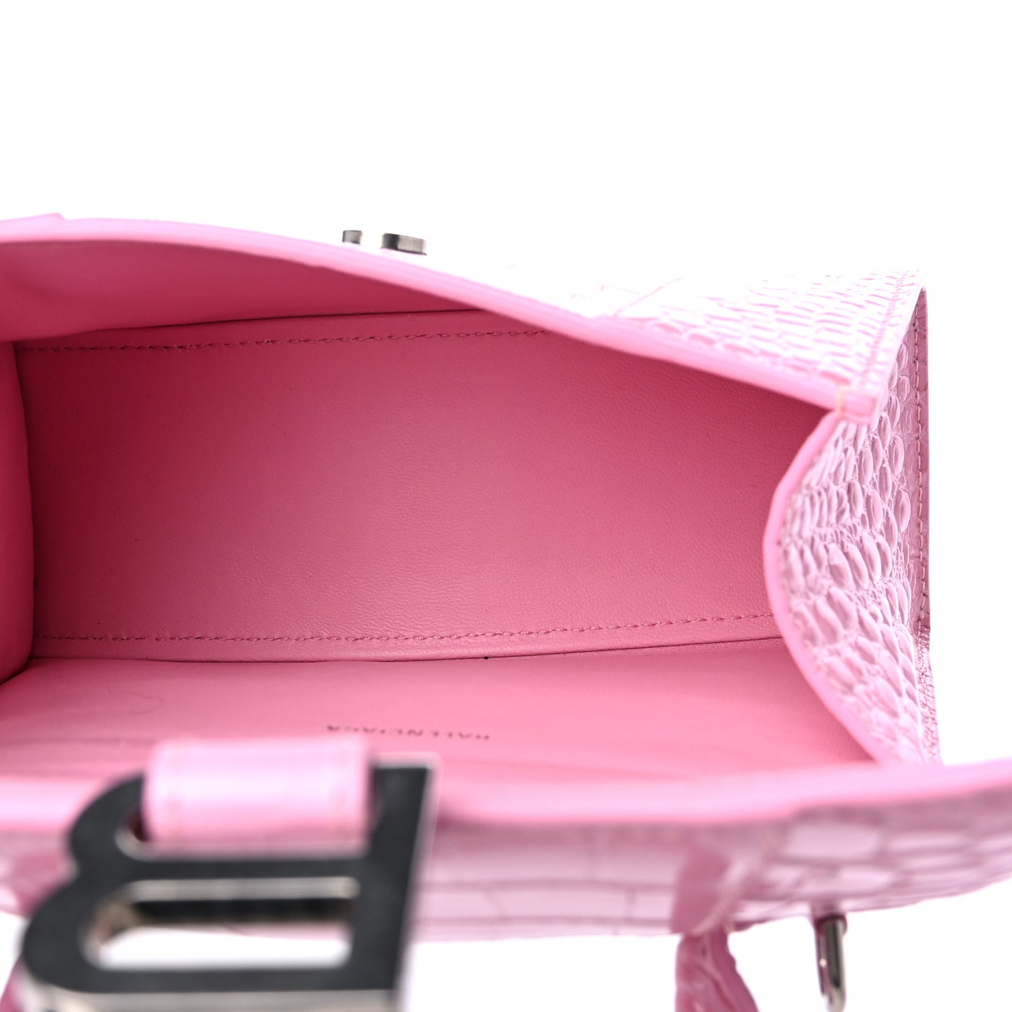 Shiny Calfskin Crocodile Embossed Hourglass Top Handle Bag XS Pink