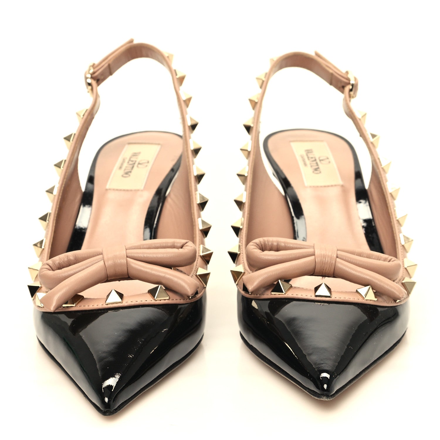 Valentino Garavani Patent Rockstud Bow Slingback Pumps 38.5 Black Poudre 3 of 9