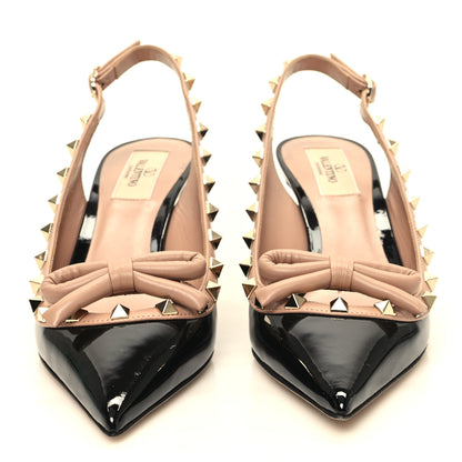 Valentino Garavani Patent Rockstud Bow Slingback Pumps 38.5 Black Poudre 3 of 9