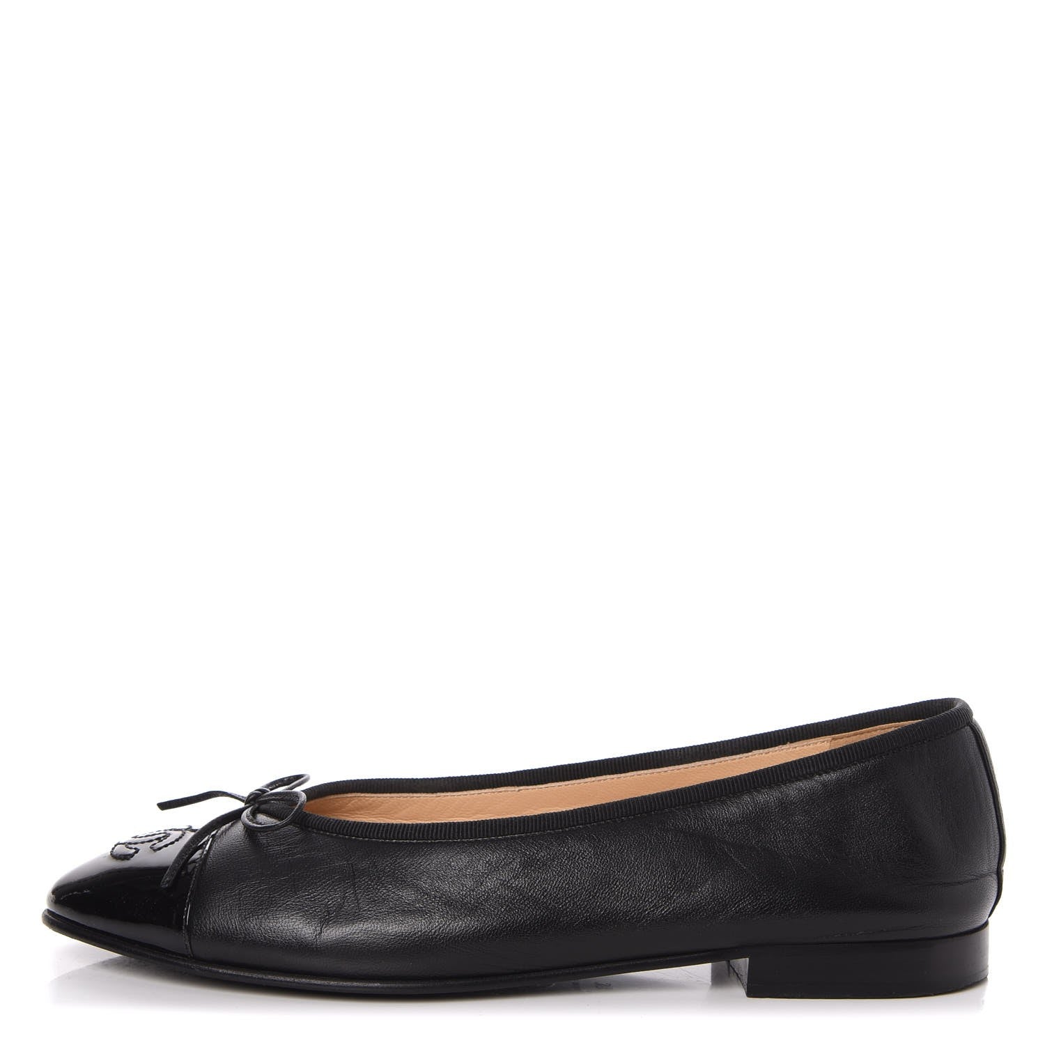 Chanel Lambskin Patent Cap Toe Ballerina Flats 38 Black 1 of 14