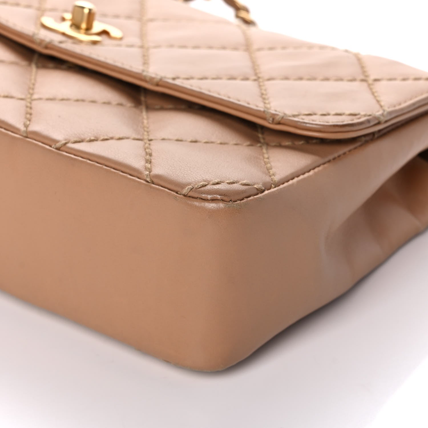 Chanel Calfskin Quilted Contrast Stitch Medium Flap Beige 9 of 9