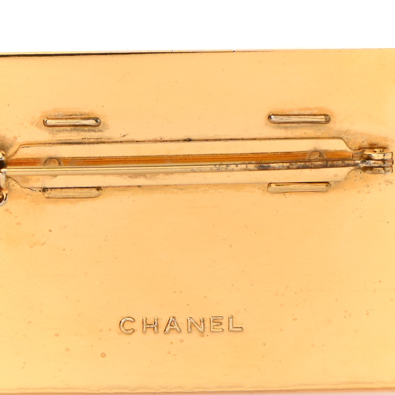 Chanel Metal Logo Plate Brooch Gold 4 of 4