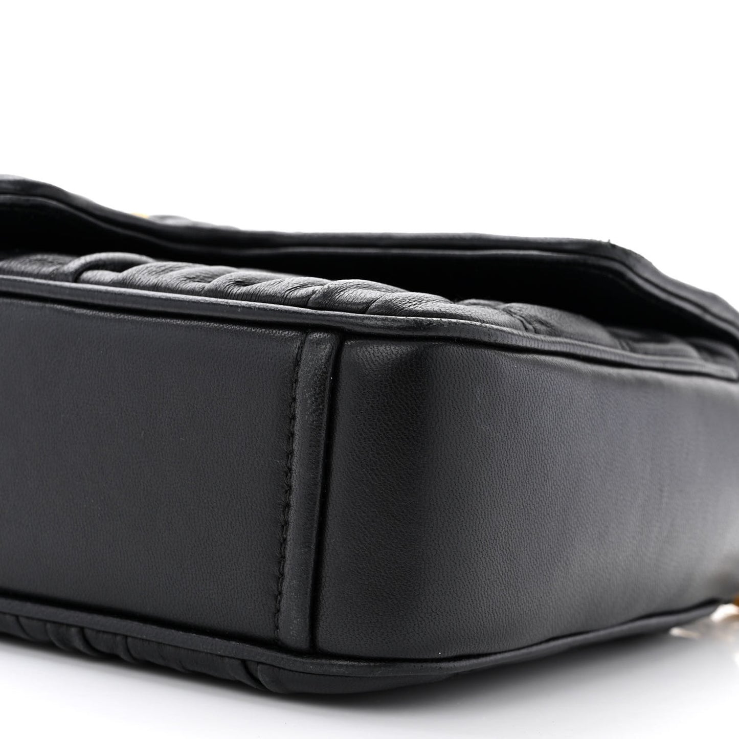 Nappa Gaufre Medium Chain Flap Shoulder Bag Black