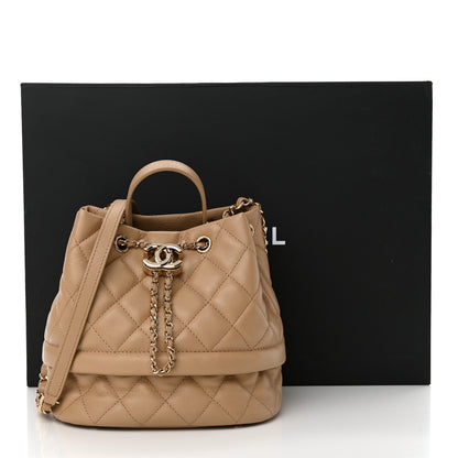 Chanel Caviar Quilted Rolled Up Bucket Drawstring Bag Beige 12 of 12