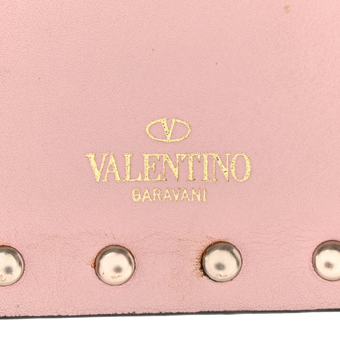 Calfskin Rockstud Coin Case Card Holder Water Rose