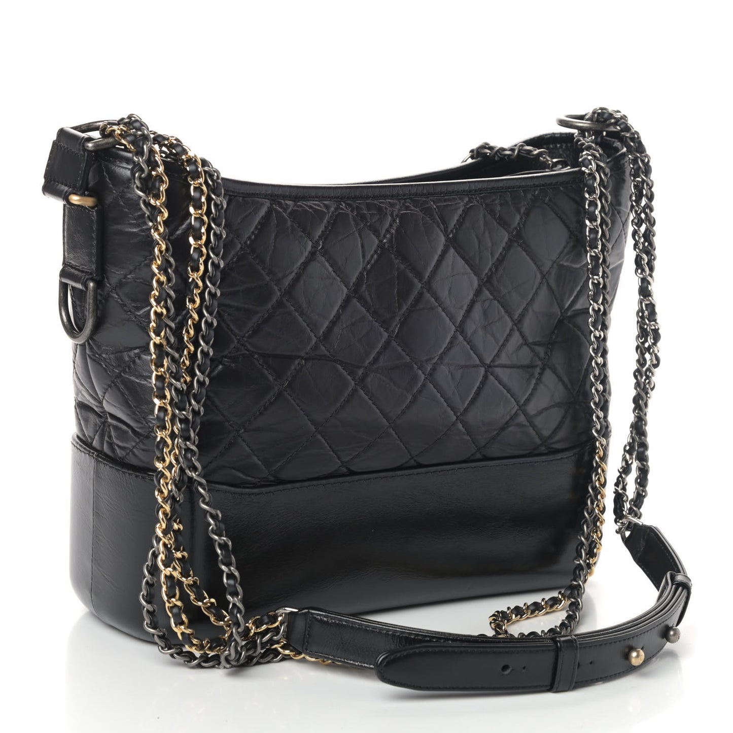 Aged Calfskin Quilted Medium Gabrielle Hobo Black