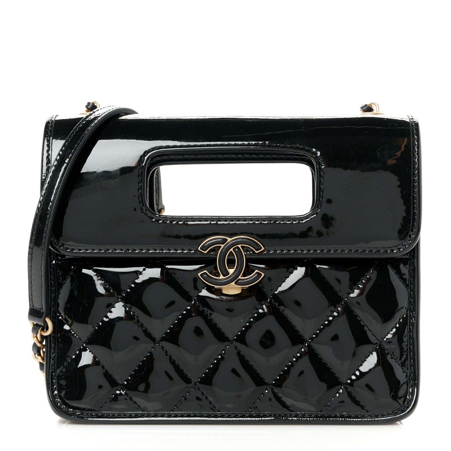 Patent Quilted Mini Graphic Catch Flap Black