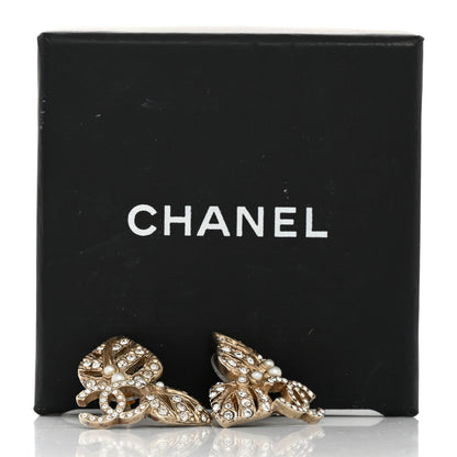 Chanel Crystal Pearl CC Leaf Earrings Gold 5 of 5