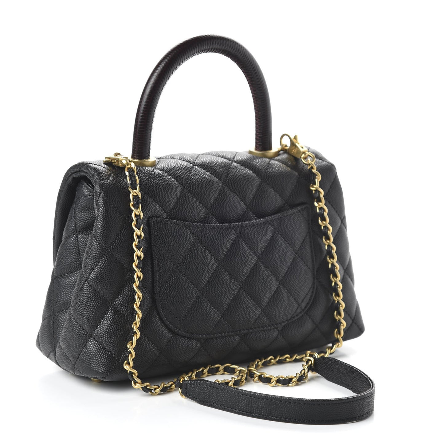 Caviar Lizard Embossed Quilted Mini Coco Handle Flap Black