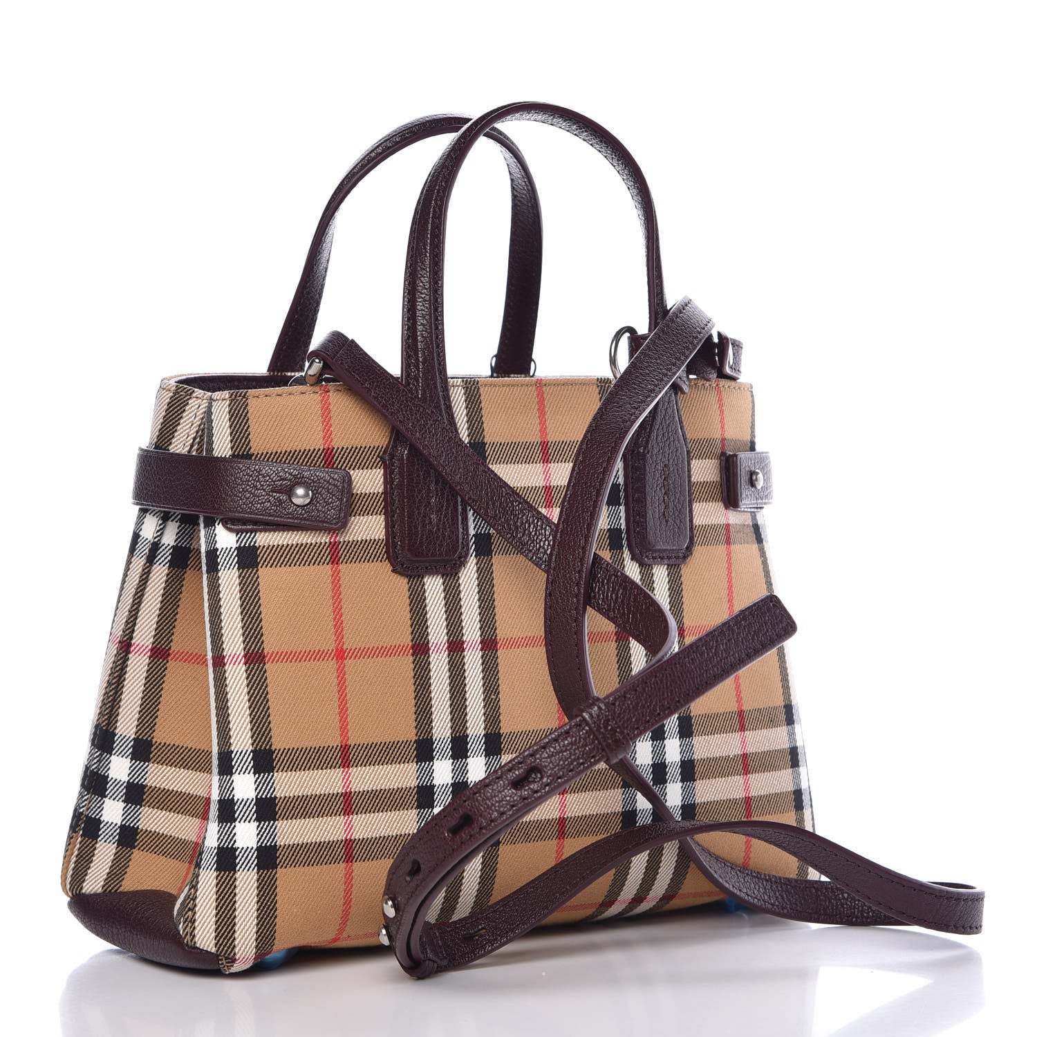 Burberry Goatskin Vintage Check Small Banner Tote Deep Claret 3 of 11