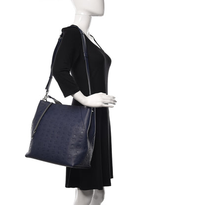 MCM Calfskin Ottomar Monogram Large Klara Hobo Navy Blue 3 of 12