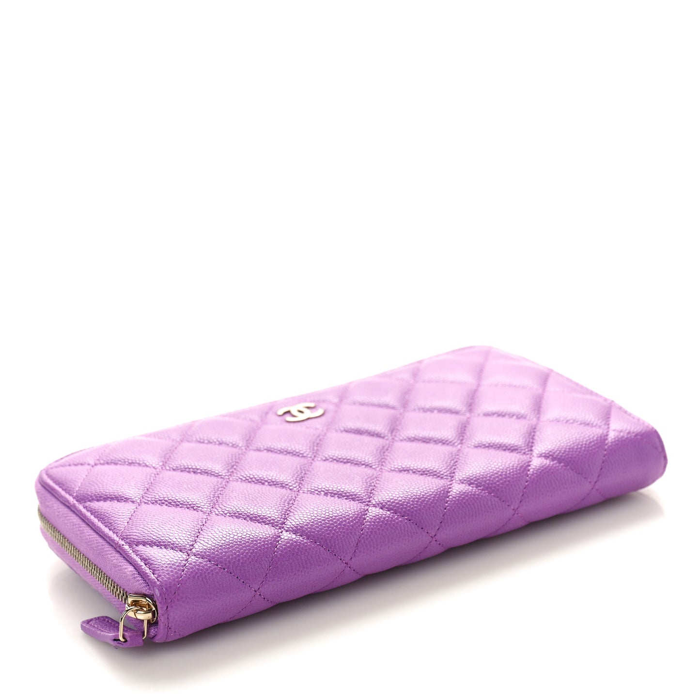 Caviar Quilted Large Gusset Zip Around Wallet Purple