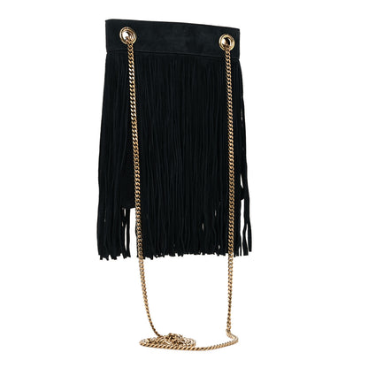 Saint Laurent Suede Calfskin Small Grace Fringed Hobo Bag Rope Black 2 of 10
