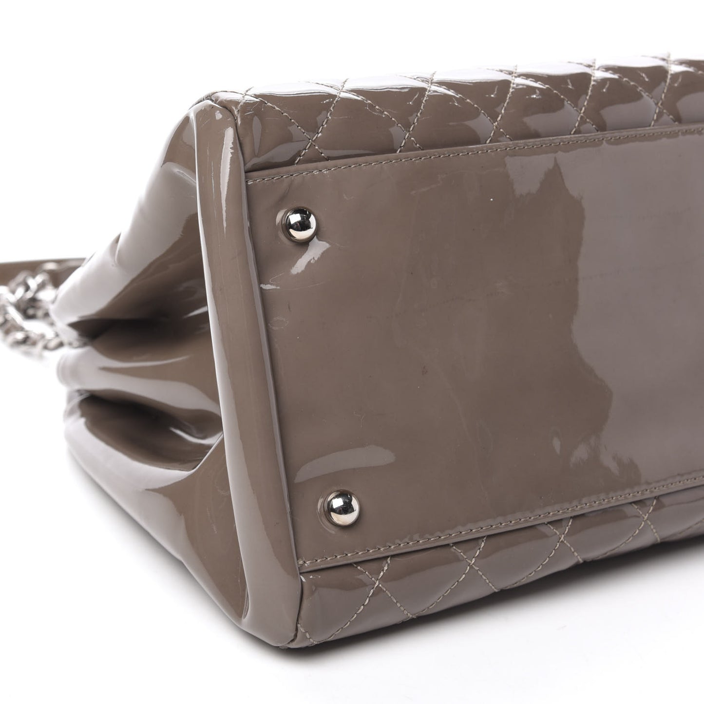 Patent Quilted Large Just Mademoiselle Bowling Bag Gris Fonce
