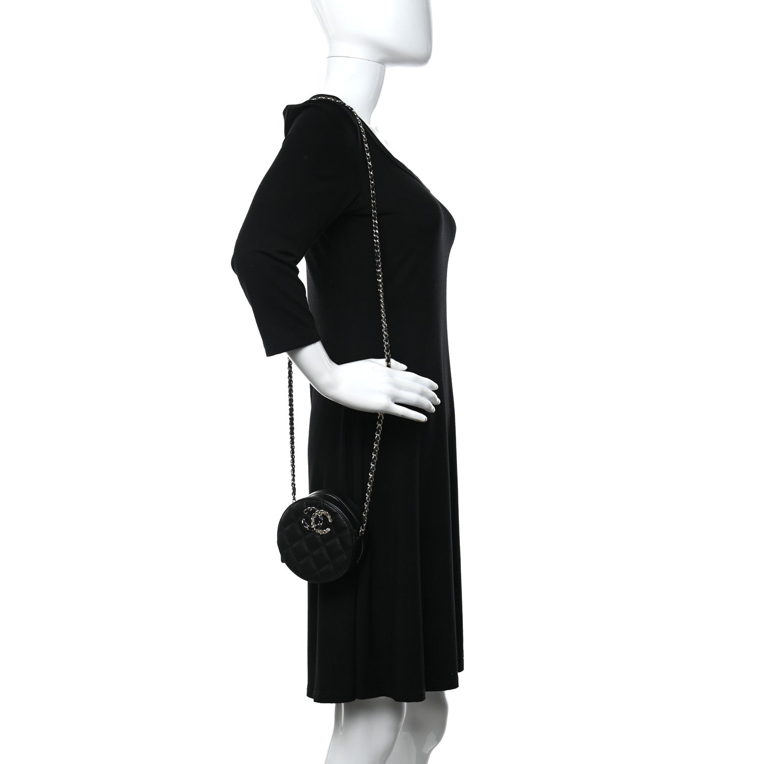 Chanel Caviar Quilted French New Wave Round Clutch With Chain Black 2 of 9