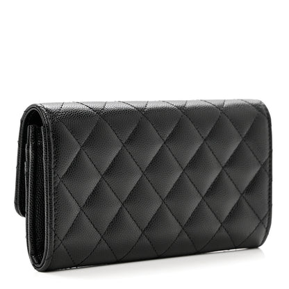 Chanel Caviar Quilted Crystal CC Large Gusset Flap Wallet Black 2 of 7