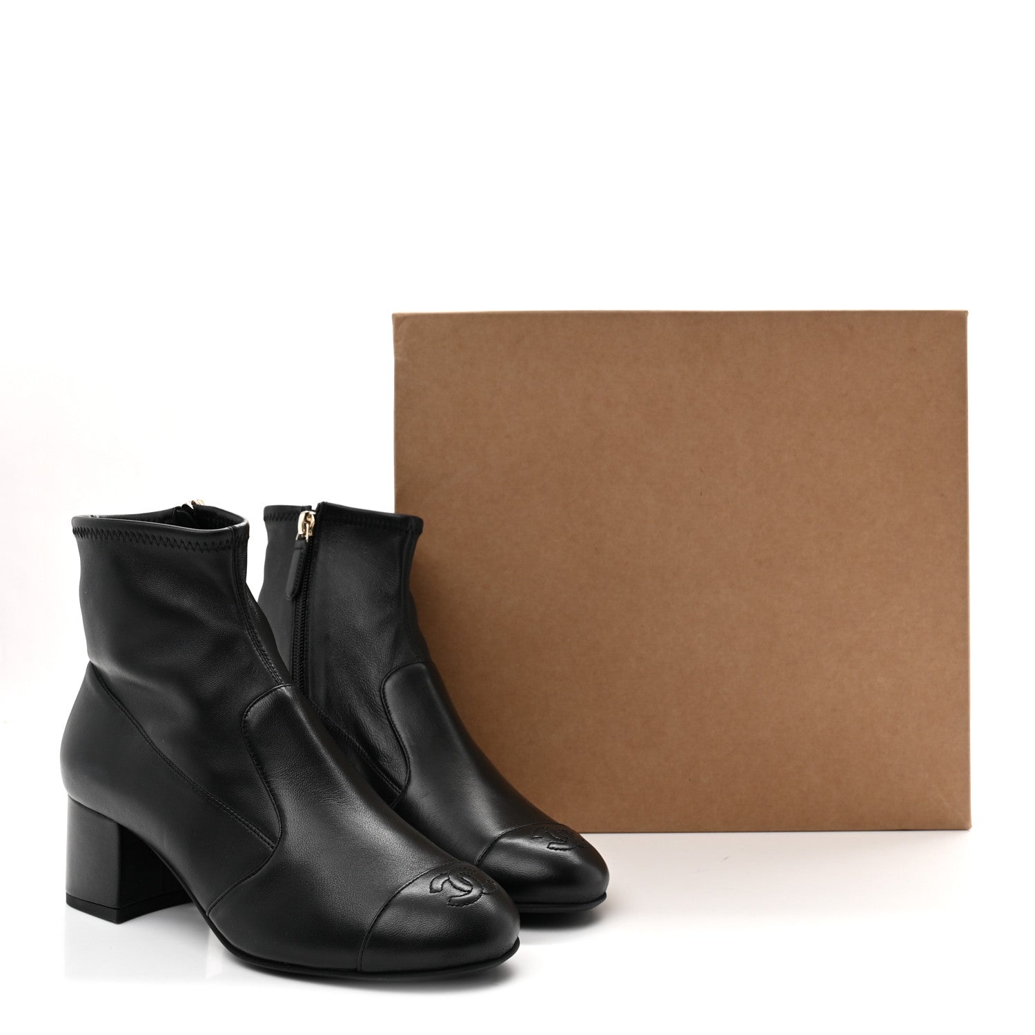 Chanel Stretch Lambskin Cap Toe CC Short Boots 37.5 Black 1882260