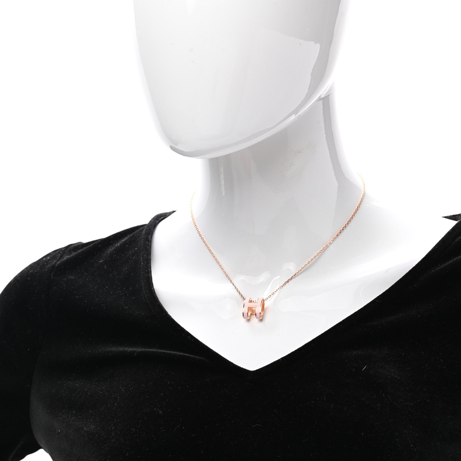 Hermes Lacquered Rose Gold Pop H Pendant Necklace Rose Dragee 2 of 8