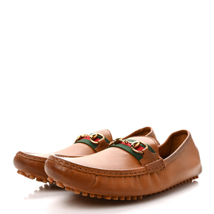 Gucci Salamanca Tamponato Calfskin Web Womens Horsebit Driver Loafers 40.5 Light Cuir 3 of 9