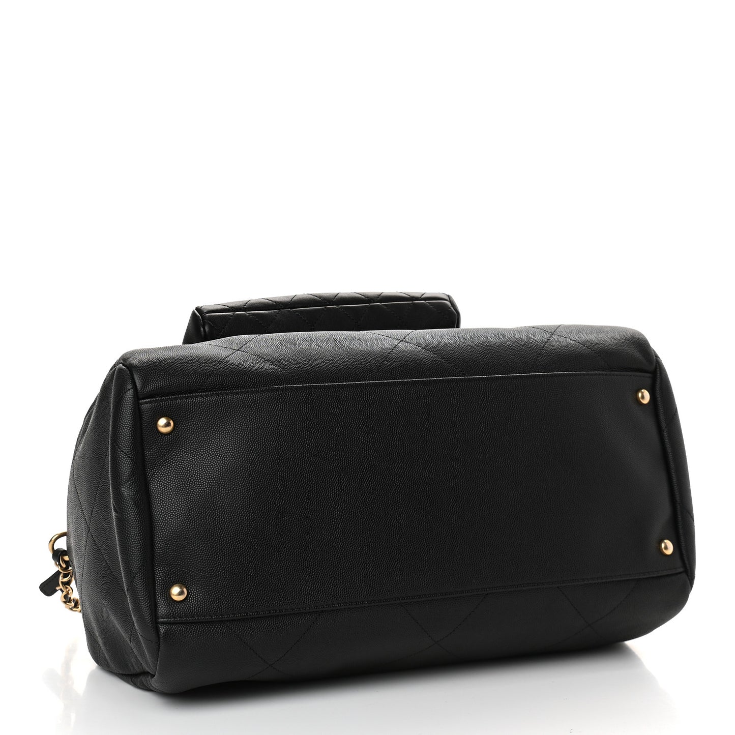 Grained Calfskin Lambskin Quilted Large Bowling Bag Black