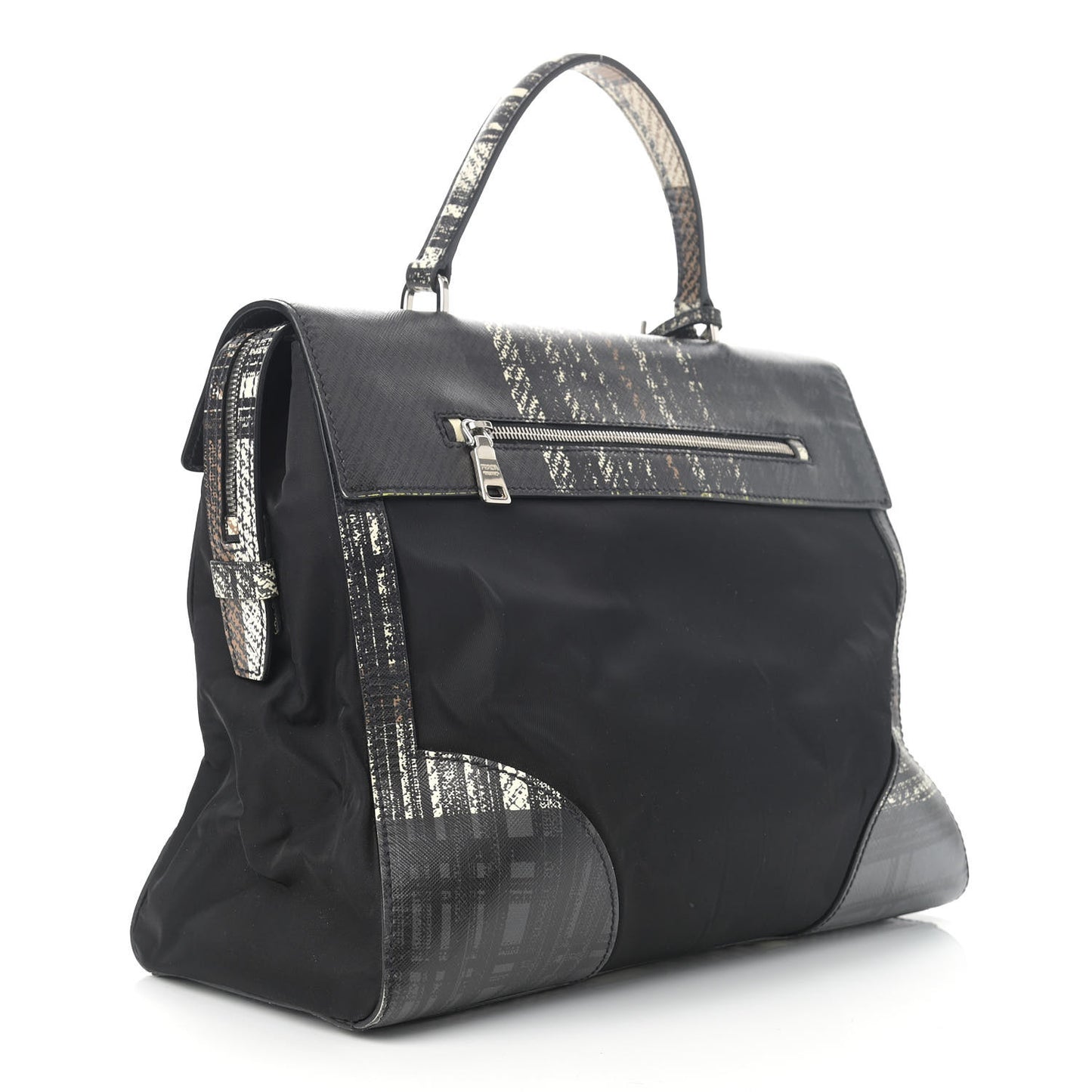Tessuto Nylon Saffiano Tartan Print Satchel Bianco Dis Tartan