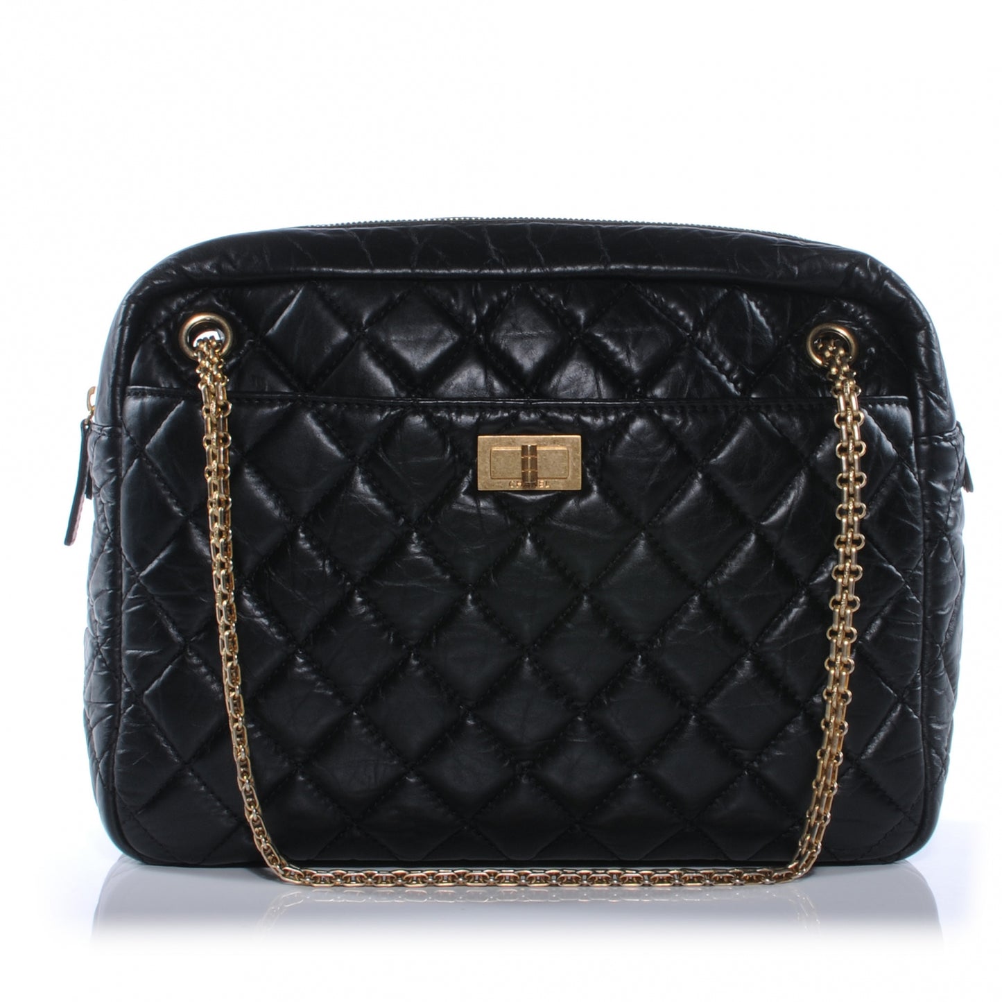 Aged Calfskin Quilted Large Reissue Camera Case Black