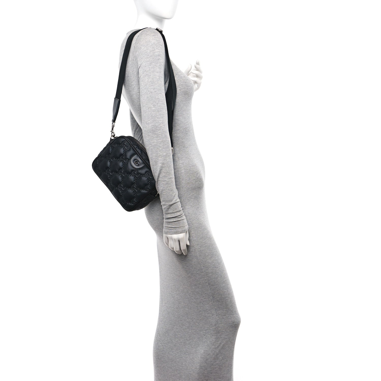 Gucci Nylon Calfskin Enamel GG Matelasse Shoulder Bag Black 2 of 10