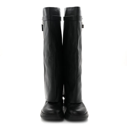 Givenchy Grained Calfskin Shark Lock Biker Knee Boots 40 Black 2 of 8