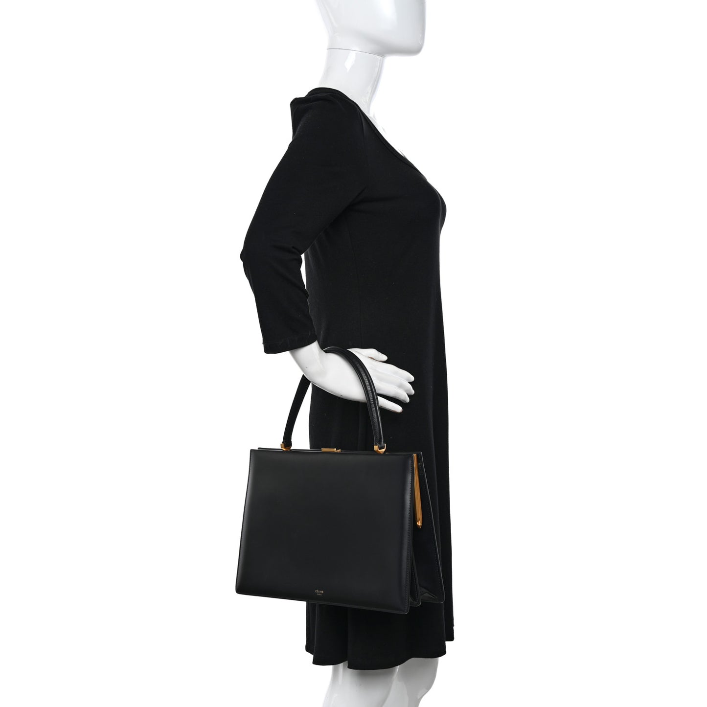 Box Calfskin Medium Clasp Bag Black