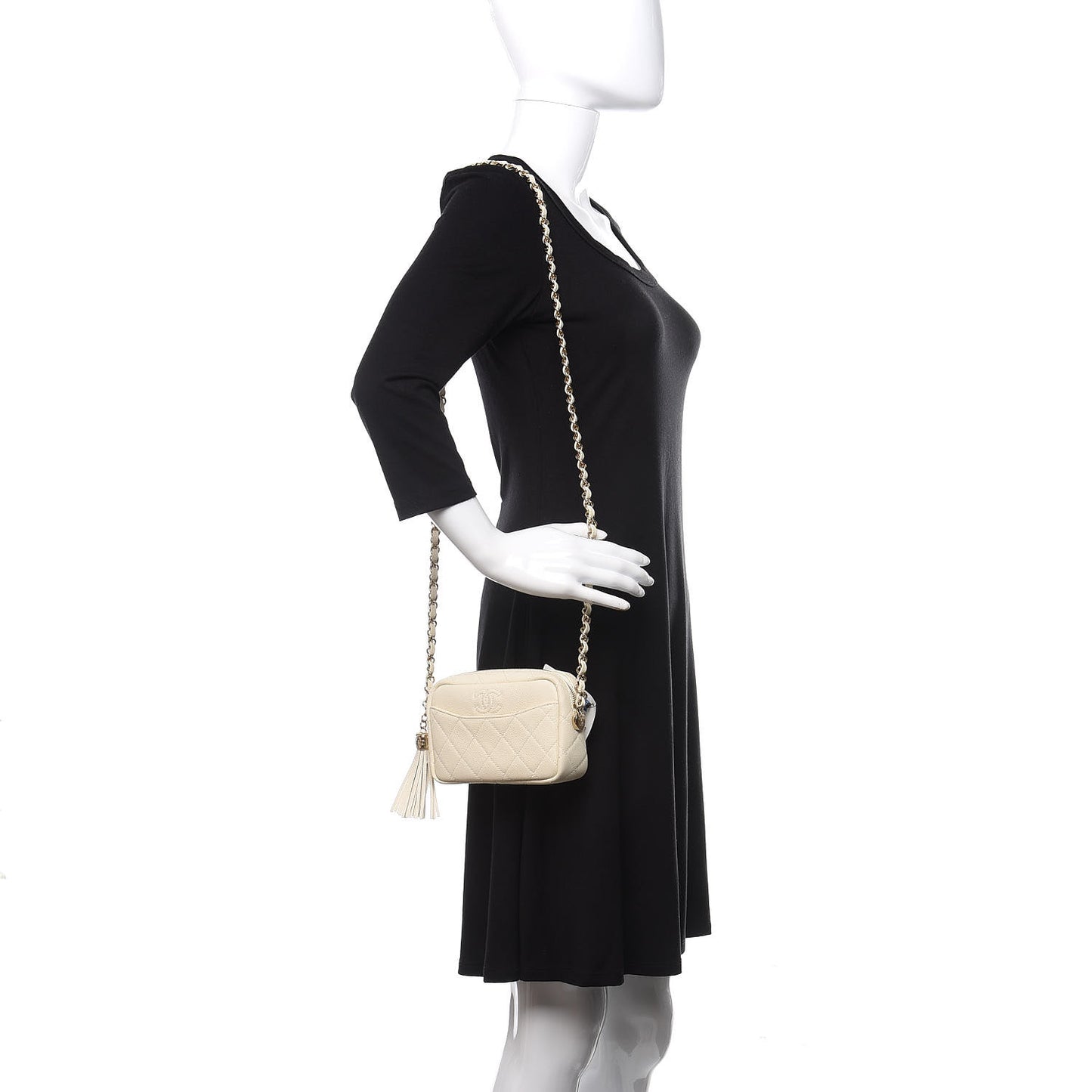 Caviar Quilted Mini Coco Tassel Camera Case White